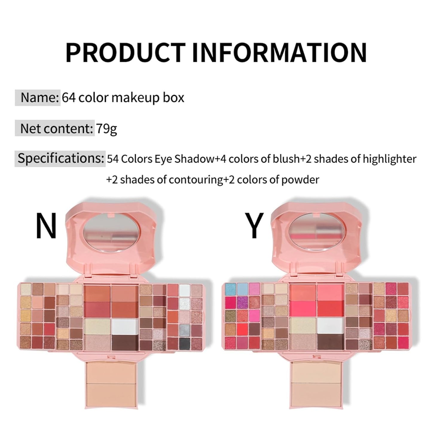 Makeup Eyeshadow Palettes, 64 Colors Protable Multifunction Blush Highlighter Contour Palettes with Matte Shimmer Pearl Makeup Effect for Daily Party Makeup - High Pigment Waterproof #5