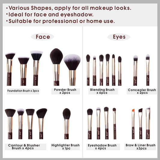 Jessup Makeup Brushes Set Professional Makeup Brush Eyeshadow Blending Powder Foundation Blusher Concealer 25pcs with Cosmetics Storage Box, Zinfandel T285