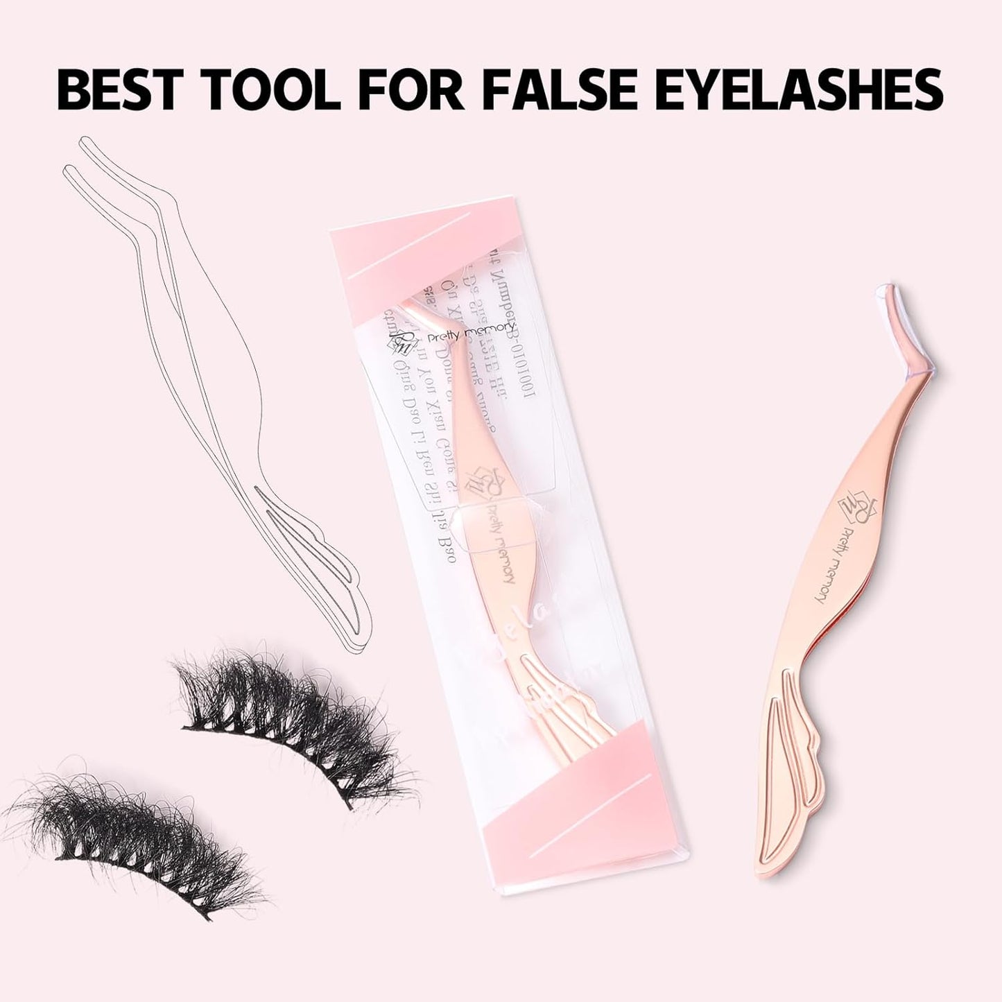Pretty memory Eyelash Applicator Tool Stainless Steel Lash Tweezers Curved Eyelash Tweezers for Easy Lash Application and Removal, Rose Gold