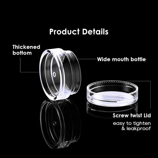 50 Pack 3 Gram Sample Containers with Transparent Lids, Small Plastic Cosmetic Jars, Makeup Travel Container Jar for Cream, Bead, Eye Shadow, Lotions, Powders, Lip Gloss with Labels Spatulas