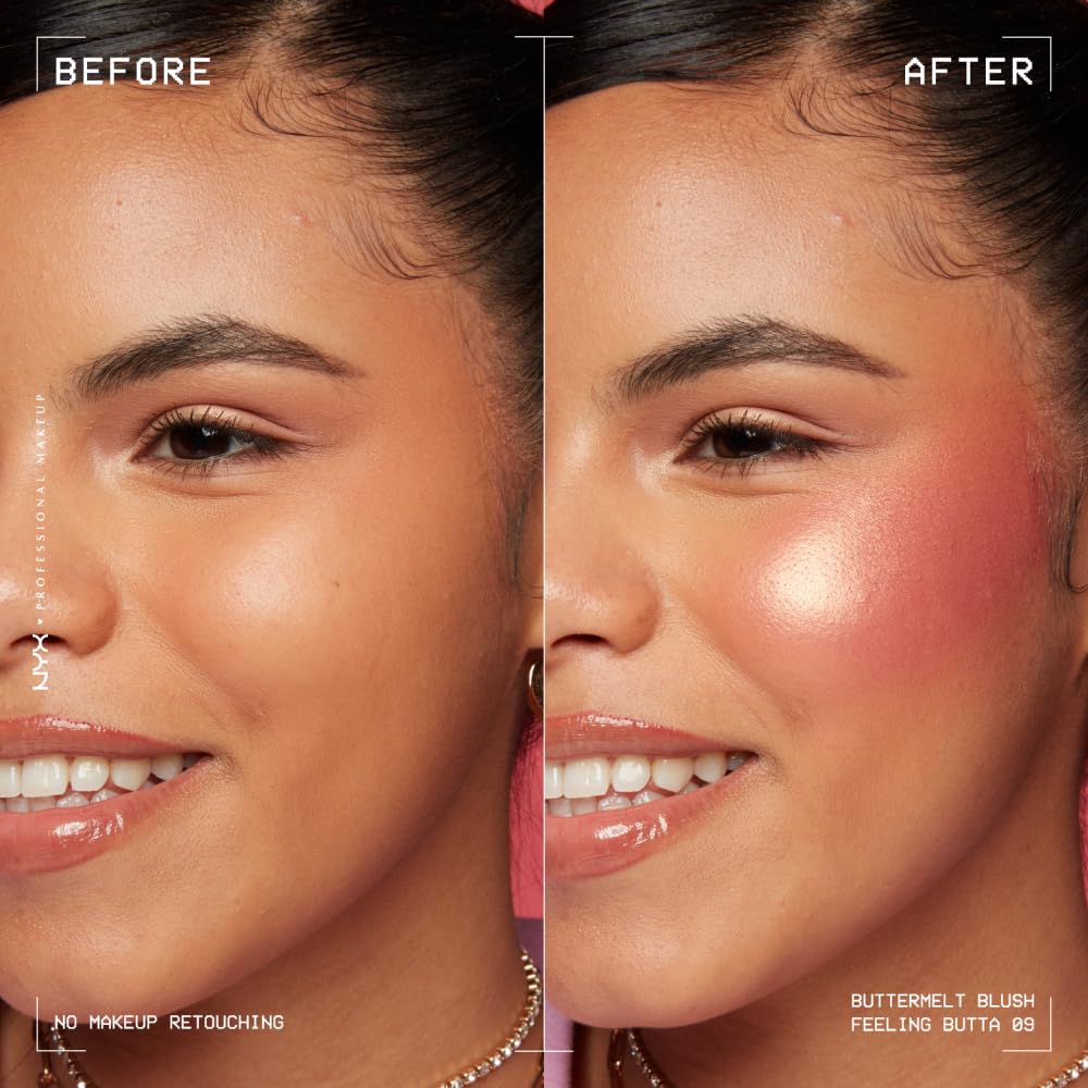 NYX PROFESSIONAL MAKEUP Buttermelt Powder Blush, Fade and Transfer-Resistant Blush, Up to 12HR Make Up Wear, Vegan Formula - Feeling Butta