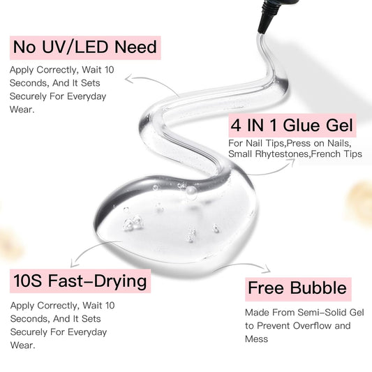 Curvlife Upgraded Super Strong 10g Semi Solid Nail Glue, 2pcs Best Soft Gel Nail Glue for Press on Nails - No UV Light Needed, Long Lasting