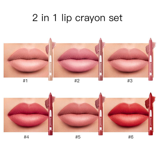 ibcccndc 6PCS Lip Liner and Lipstick Set - High Pigmented Creamy Matte Lip Liner Pencil Set for Girls and Women, Lip Makeup Gift Sets - Includes Nude and Red Lip Liners, Waterproof Formula (A)