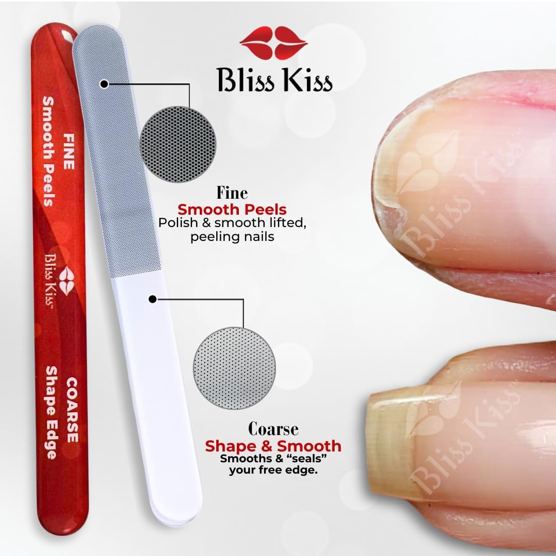 Bliss Kiss Nano Glass Nail Files & Buffer for Weak, Brittle, Peeling Nails for Women for Natural Nails with Case
