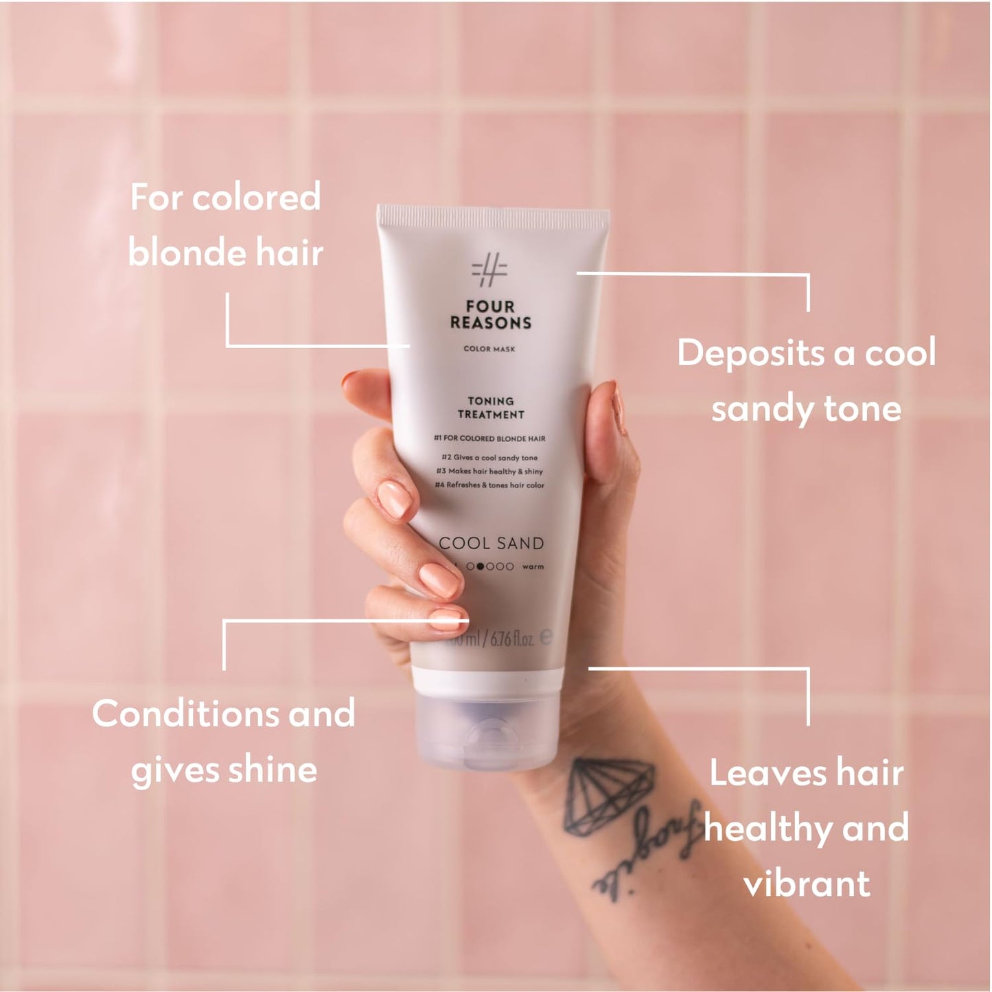 Four Reasons Color Mask – Cool Sand Blonde - (27 Colors) Color Depositing Conditioner, Toning Treatment, Tone & Enhance Color-Treated Hair - Semi Permanent Hair Dye, Vegan and Cruelty-Free, 6.76 fl oz