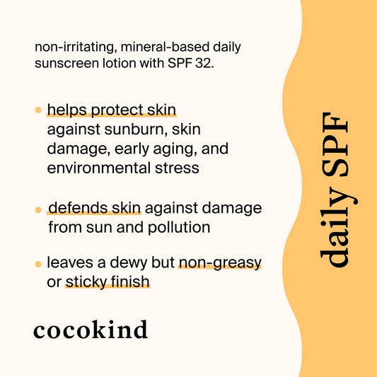 Cocokind Daily SPF, Mineral Face Sunscreen with Zinc Oxide, SPF 32, Reef Safe, Unscented, All Skin Types, Non-Toxic, Cruelty Free, 1.7 fl oz