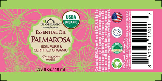 US Organic Palmarosa Essential Oil, USDA Certified Organic 100% Pure, Steam Distilled, Sourced from India (10 ml)