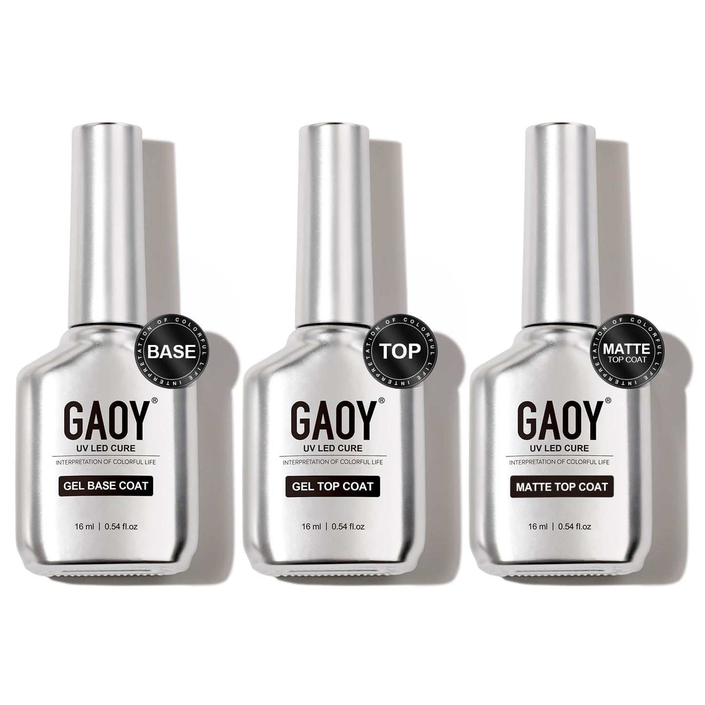 GAOY Gel Top Coat, Matte Top and Base Coat Set, 3 Pcs 16ml Glossy Matte No Wipe Combination for UV Light Cure Gel Nail Polish