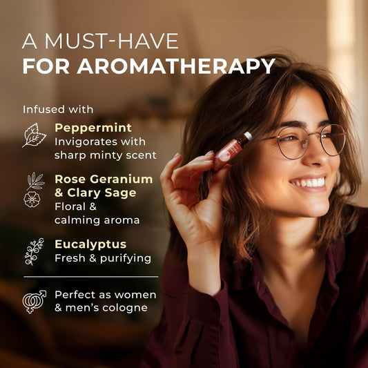 Gya Labs Focus Booster Essential Oil Roll on - Supports Sustained Sense of Focus for Studies & Tasks - 100% Pure Natural Aromatherapy Oil Roller, Geranium & Eucalyptus Blend, Travel Size (0.34 Fl Oz)