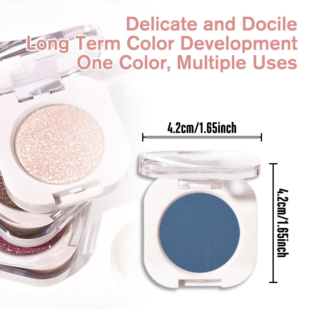 Blue Matte Eyeshadow Palette for Women, Single Monochrome Eye Shadow Makeup, Shiny Pressed Powder, Blendable Natural sombras para ojos, Holographic,Vegan,Travel -34