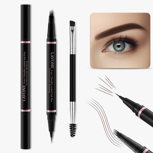 Eyebrow Pencil Makeup Kit, with Waterproof 2-IN-1 Microblading Eyebrow Pen, Eyebrow Pomade, Eyeliner and Dual-ended Eyebrow Brush, Brow Pencil Kit for Natural Eyebrows - Dark Coffee
