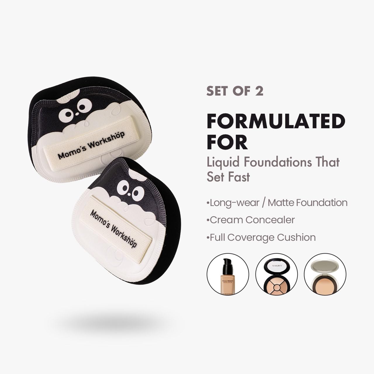 Lamb Toto Airy Marshmallow Puff,Makeup Sponge,Rubycell Material,Pointed Tip for Concealer + Flat Side for Foundation, Longwear Makeup, Travel Friendly & Reusable,2pcs Puffs & Storage Case