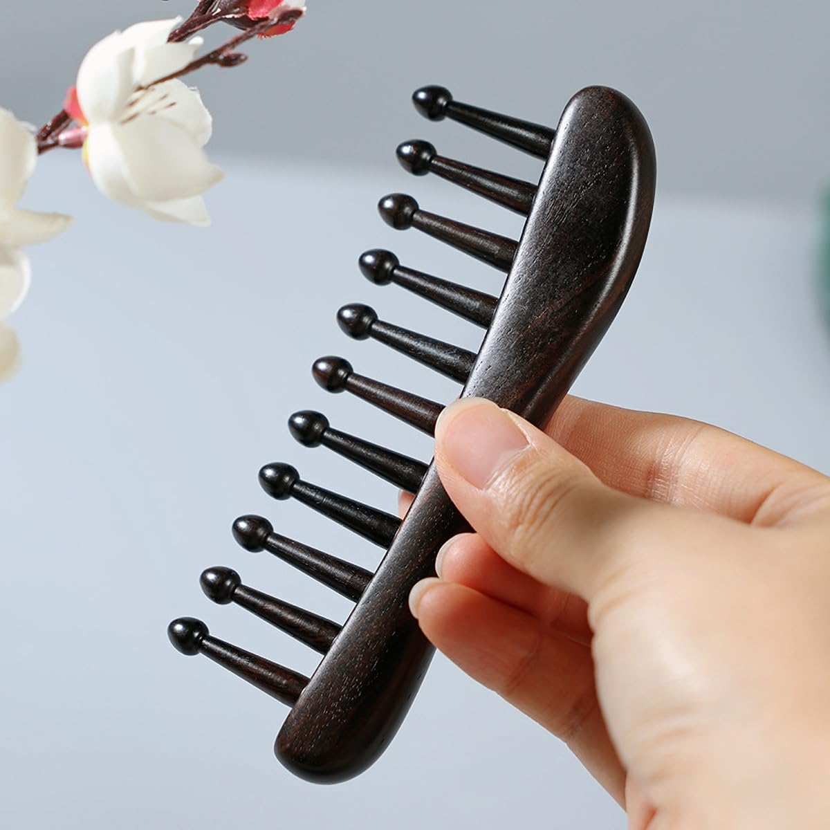 Eleven Teeth Meridian Massage Comb - Scalp Massage Comb Gua Sha Ebony Wood Head Massager for Hair Growth, Hair Massage Wooden Gift for Women (Eleven teeth, 5.2” x 2.1”)