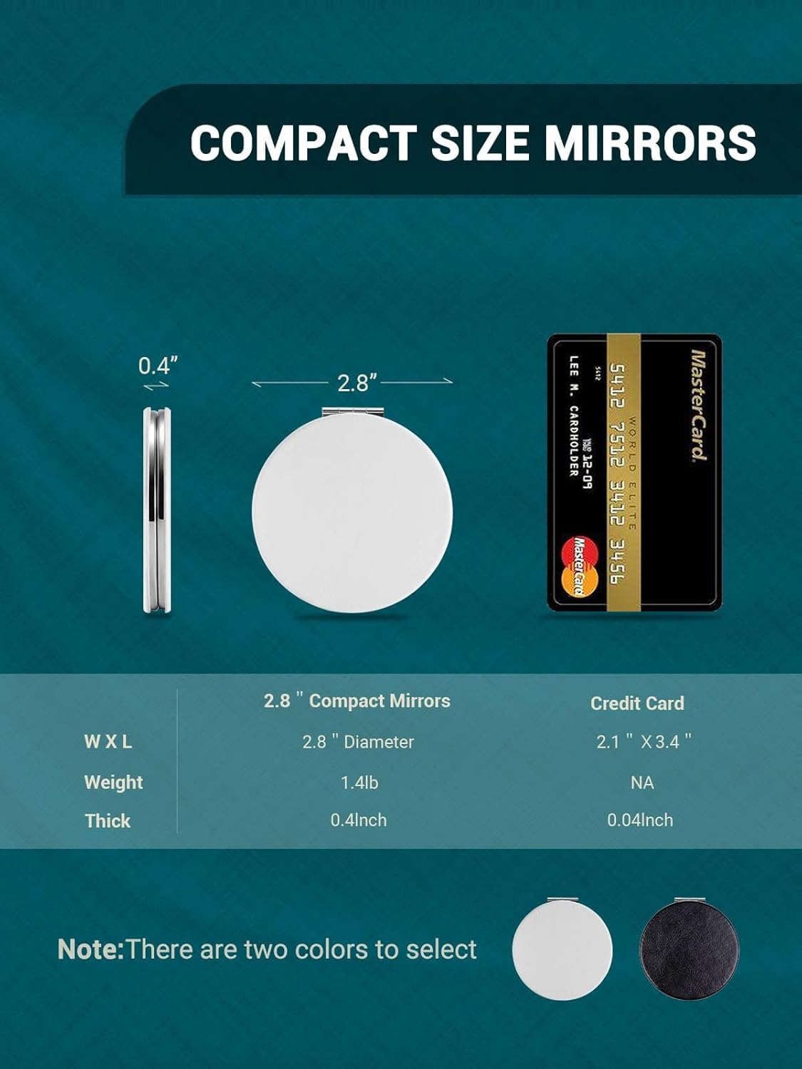 Compact Mirror Bulk, Set of 12 Round Double-Sided 1X/3X Magnification PU Leather (White, 2.8")