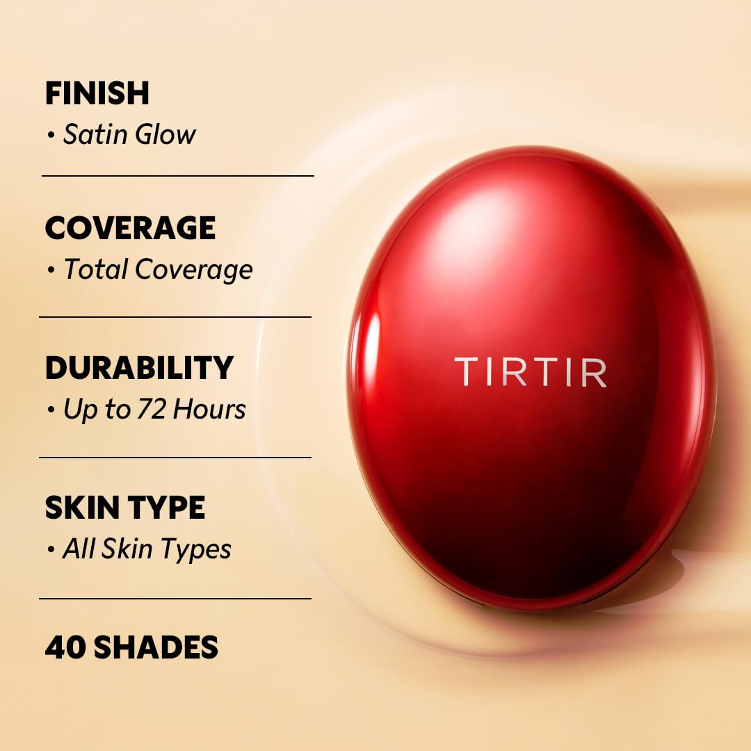 TIRTIR Mask Fit Red Cushion Foundation | Full coverage, Weightless, Skin fit, Satin Glow Finish, Korean Makeup BB Foundation, beauty, Tattoo cover up, Buildable (#27C Cool Beige, 0.63 Fl Oz)