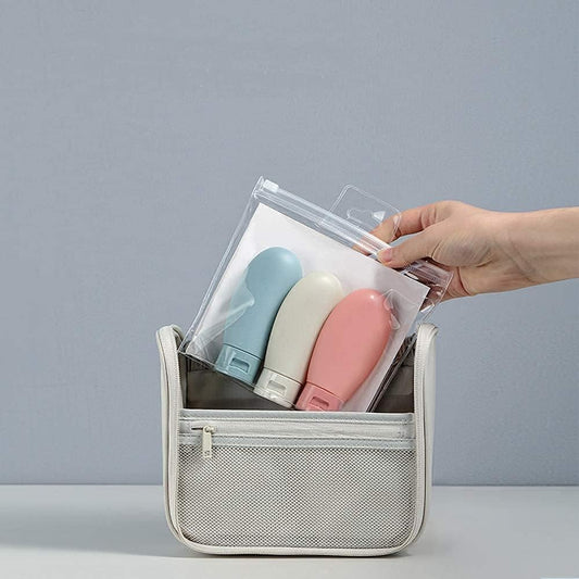 Travel Bottle, 3 Pcs Leak Proof Refillable Squeezable Containers Set(60 ml) with Label and Transparent Carry Bag for Liquid Shampoos, Soap and Toiletries. (Multicolor)