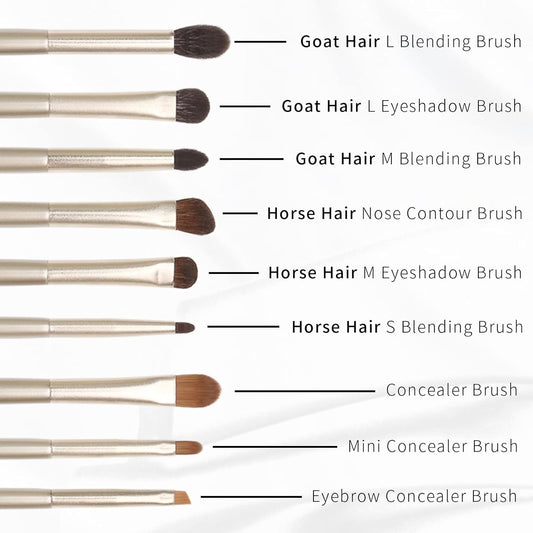 Natural Goat Hair Eye Shadow Brush Set, Pony Hair Eyeshadow Brushes Set, Small Nose Contour Brush, Angled Eyeshadow Brush, Eyeshadow Blending Brush, Eye Makeup Brushes Set Professional - E200
