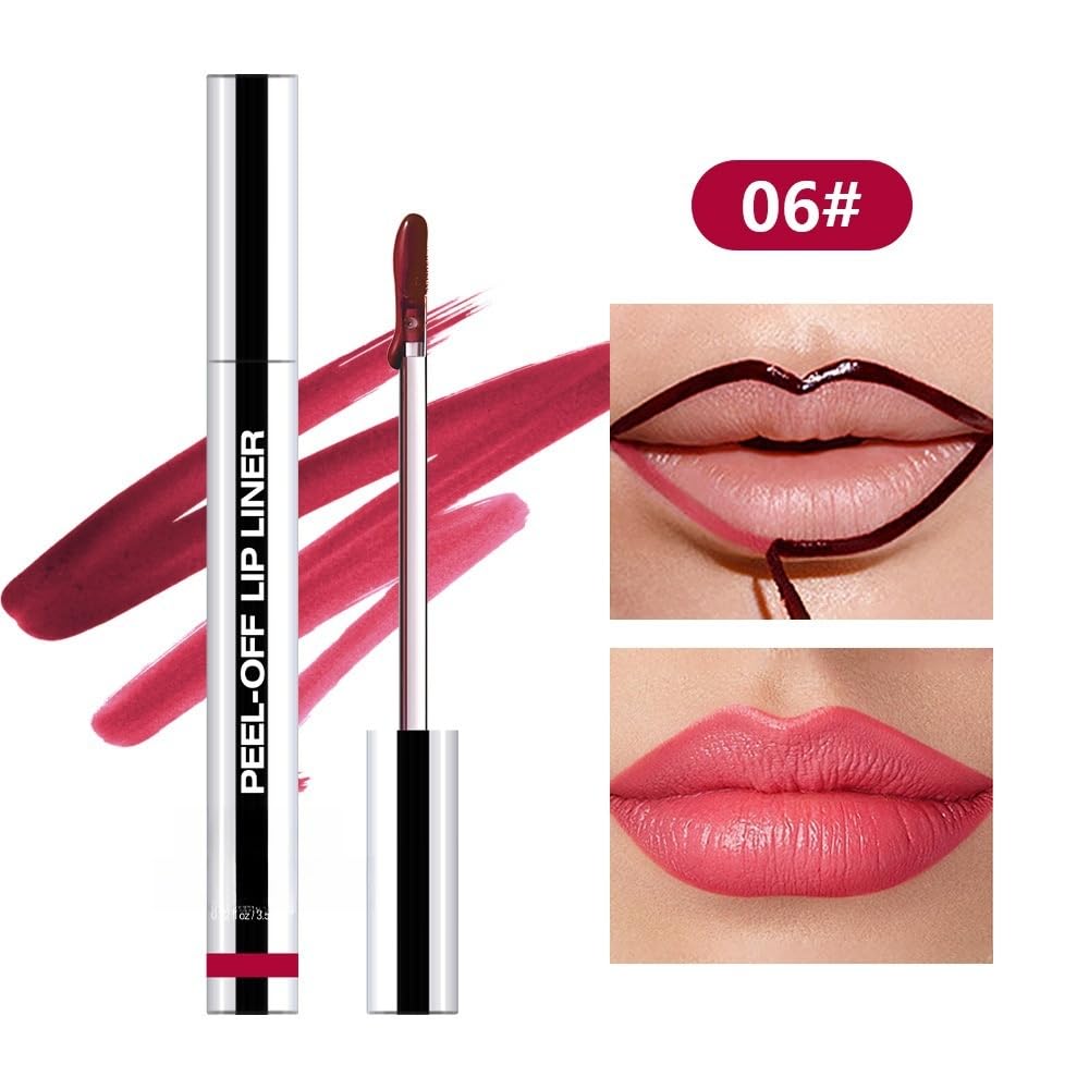 Longwear Peel-off Lip Stain Marker Peel Off with Vitamin E - Smudge-Resistant Lip Liner & Base for All Skin Types (06#)