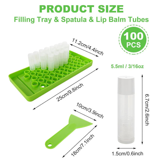 Lip Balm Tubes with Filling Tray and Spatula, 100PCS 5ml White Lip Balm Containers with White Caps, DIY Lip Care Balms Making Tray and Spatula for Women Girl Cosmetics Makeup