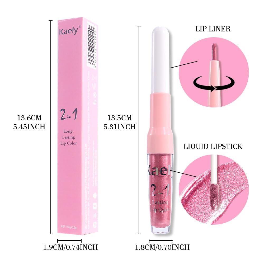 Kaely 2-in-1 Mauve Pink Metallic Lipstick and Lip Liner, Shimmer Liquid Metallic Lipsticks for Women, Glitter Lip Gloss Stain Long Lasting Waterproof Smudge Proof 24 Hour, Vegan Makeup, 12