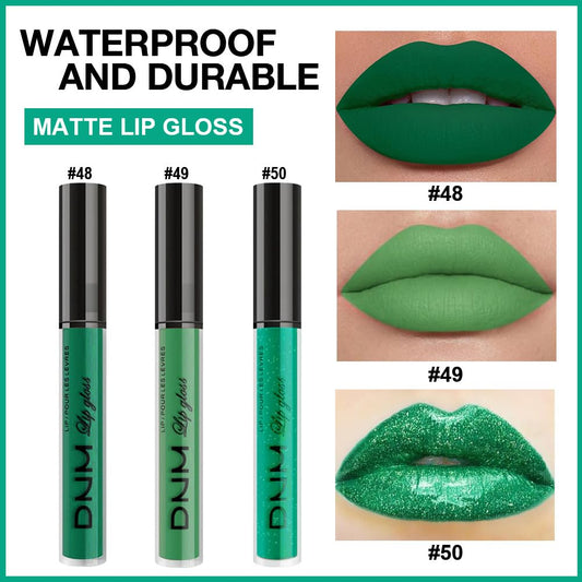 evpct 3Pcs Dark Pale Teal Forest Emerald Green Matte Glitter Shimmer Shiny Liquid Lipstick Lip Stain Sets for Women Matte+Lipstick Long Lasting Waterproof 24 hr Magic Lipstick 24 Hours original
