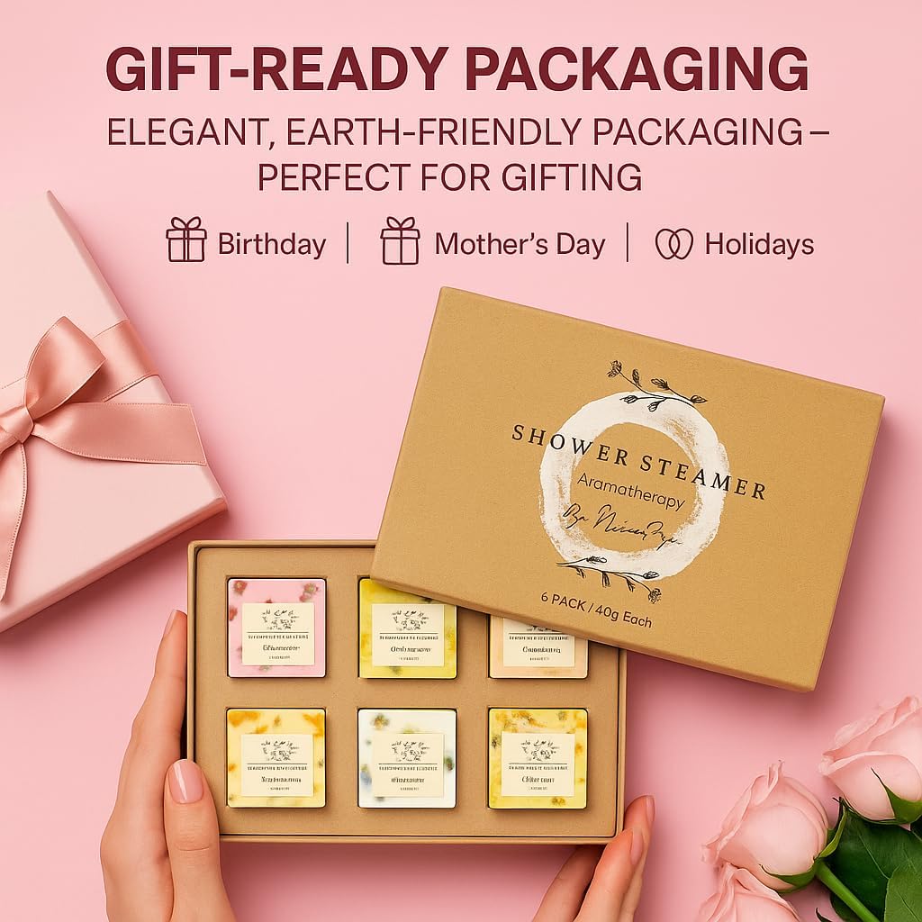 Premium Organic Shower Steamer- Shower Steamers Aromatherapy Essential Oil Infused, 6 Cubes Body Restore Shower Steamers Spa Gifts for Women, Shower Bomb