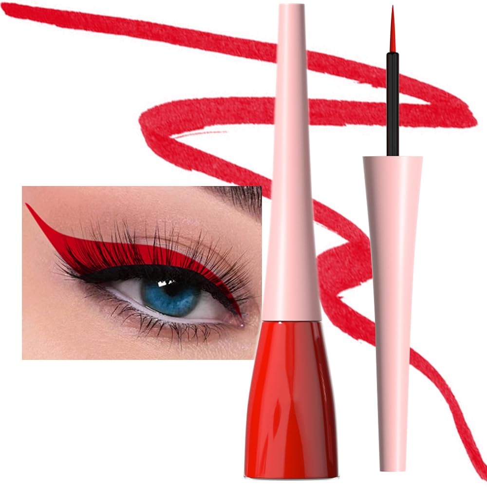 evpct 1Pcs Red Liquid Eyeliner Makeup Waterproof Brown Eye Liners for Women, Eyes Wing Eyeliner Stamps Shapes Colored Eyeliner delineador de ojos a prueba de agua contra el agua blanco para ojos