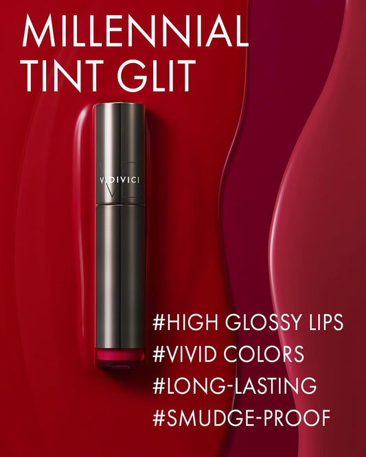 VIDIVICI Millennial Tint Glit - Transfer Proof Moisture Korean Lip Tint with Long-Lasting Color, Lightweight Water Jelly Texture, Hydrating & Smudge-Free Lip Stain, 0.13oz (04 FALLING BROWN)