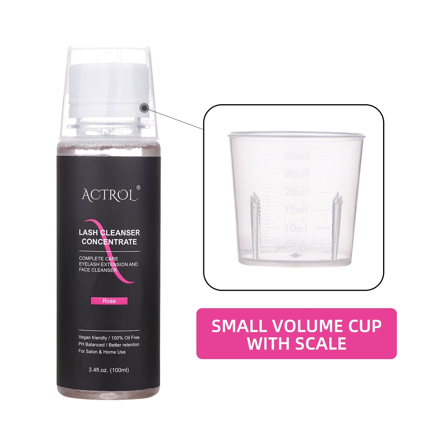 Eyelash Cleanser Concentrate 100ml Rose Professional Lash Shampoo Foaming Cleanser Paraben & Sulfate Free Non-lrritating Wash for Extensions Lashes with Salon Home Care-Makes 20 Bottles