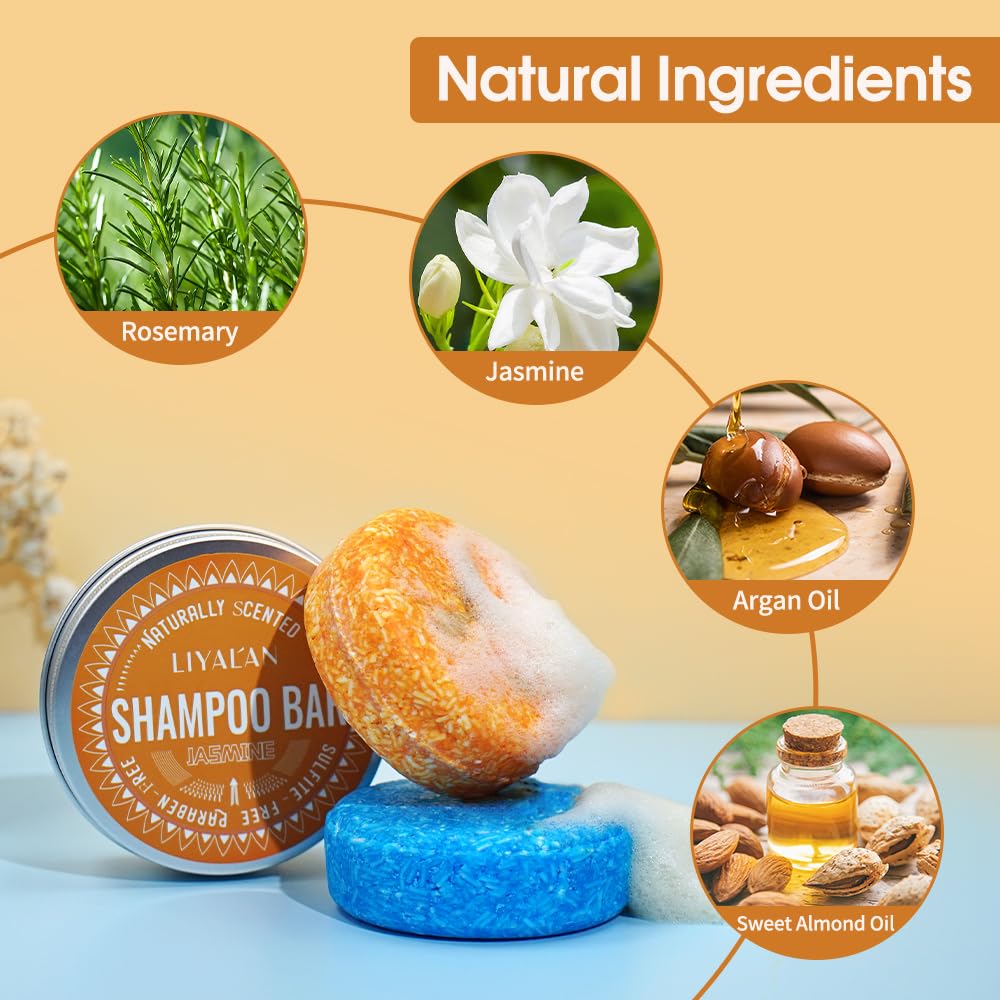 LIYALAN Shampoo Bar for Hair Solid Soap(2 Pack) Rosemary and Jasmine Shampoo Bar,Deep Cleansing Hair Shampoo for Fine Oily Hair