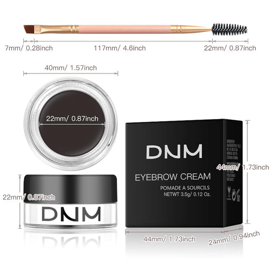 Eyebrow Pomade Kit with Dual-ended Eyebrow Brush, Water and Stain Resistant High Pigment Pomade, Corrects Brow Imperfections for Natural Long-lasting Brow Makeup (01# Ebony)