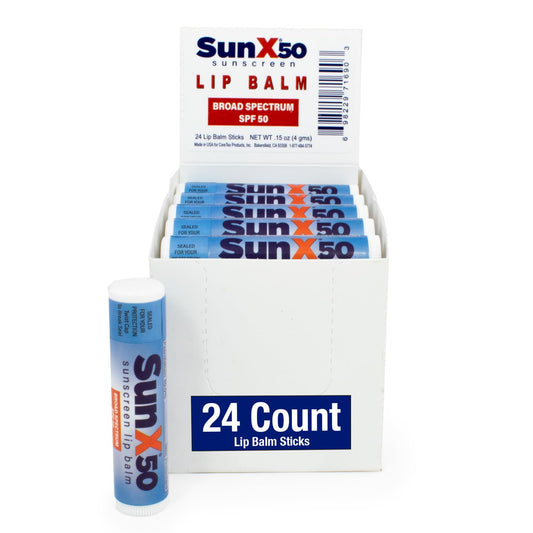 CoreTex Sun X 50 Lip Balm SPF 50 - Pack of 24 Broad Spectrum Sunscreen Lip Balms (Protects Against UVA/UVB Rays) - Water Resistant Up to 80 Minutes and Free of Parabens & Oxybenzone