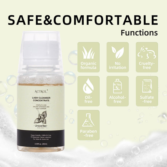 Eyelash Cleanser Concentrate 60ml Unscented Professional Lash Shampoo Foaming Cleanser DIY Wash for Extensions Lashes with Salon Home Care-Makes 6 Bottles
