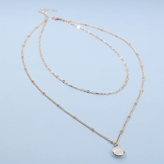 Boho Layered Opal Moonstone Necklace Choker Gold Round Opalite Necklace Clear Quartz Necklace Faceted Crystal Pendant Necklace Chain Jewelry for Women and Girls