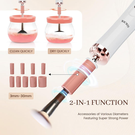 Electric Makeup Brush Cleaner and Dryer Machine - Super Fast Clean and Dry Make Up Brushes - Automatic Cosmetic Brush Spinner Washer Tools