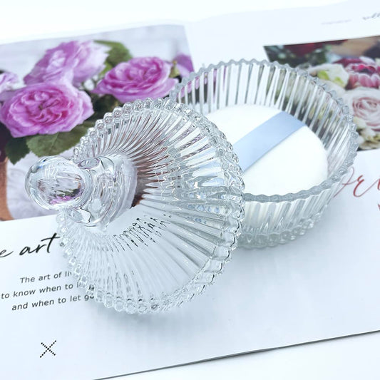 Ultra Soft Powder Puff and Container 3.3" High Density Velvet Dusting Washable Reusable Powder Puff,Bathroom Dressing Table Cotton Swab Storage Jar(Clear)