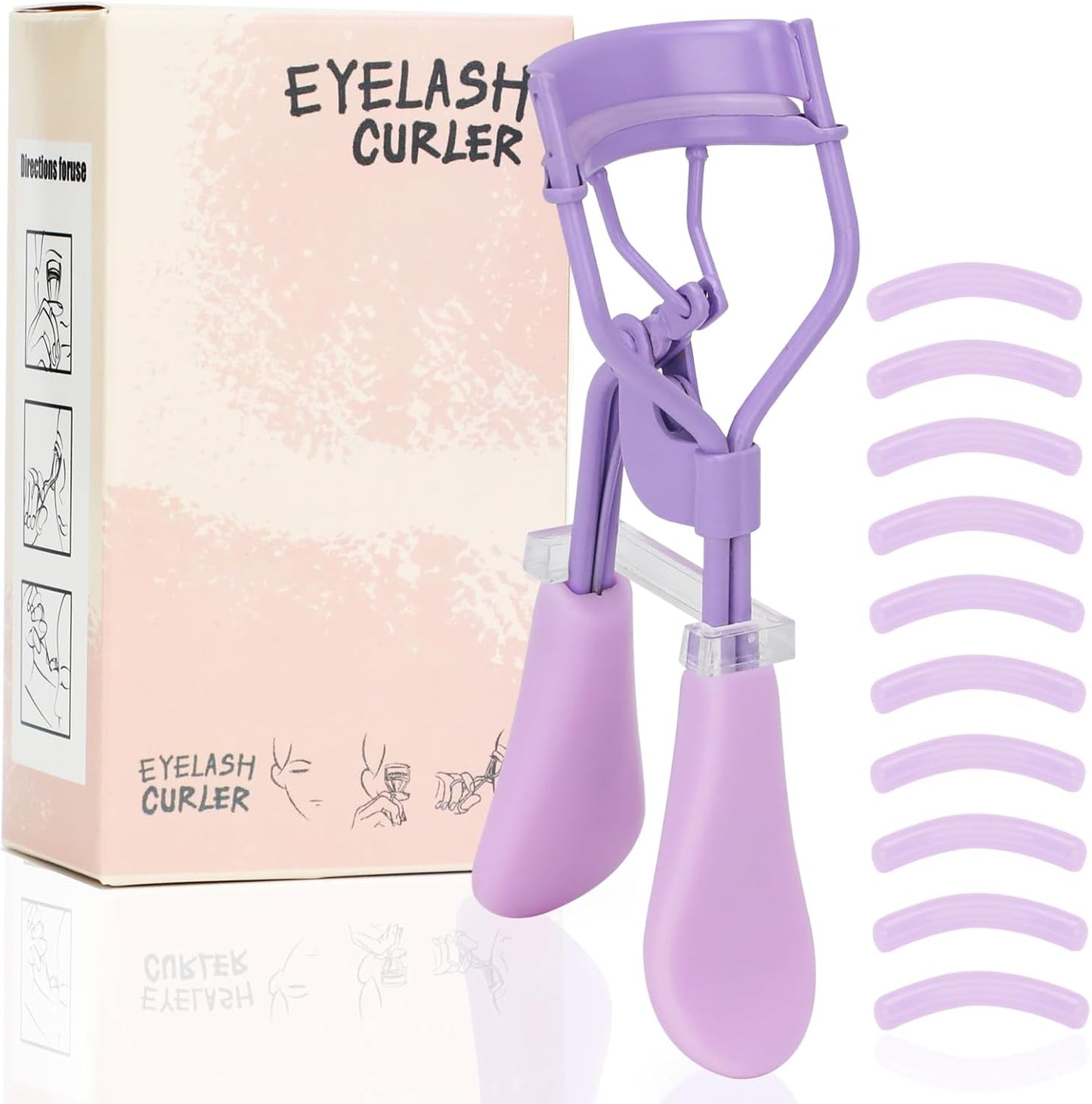 Eyelash Curler with Pads, Lash Curler with 10 Extra Silicone Replacement Pads, Comfortable Grip for Effortless Curling – Eyelashes for The Perfect Eye Contour (Hyacinth Purple)