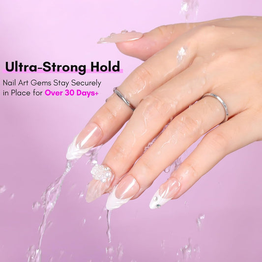 Makartt Nail Rhinestone Glue Gel with Brush Pen Set, 15ml Clear Nail Gem Glue Wipe-Off Super Strong Adhesive Nail Art Glue Gel for Nail Decorations 3D Stones Charms Flowers, Nail Lamp Needed