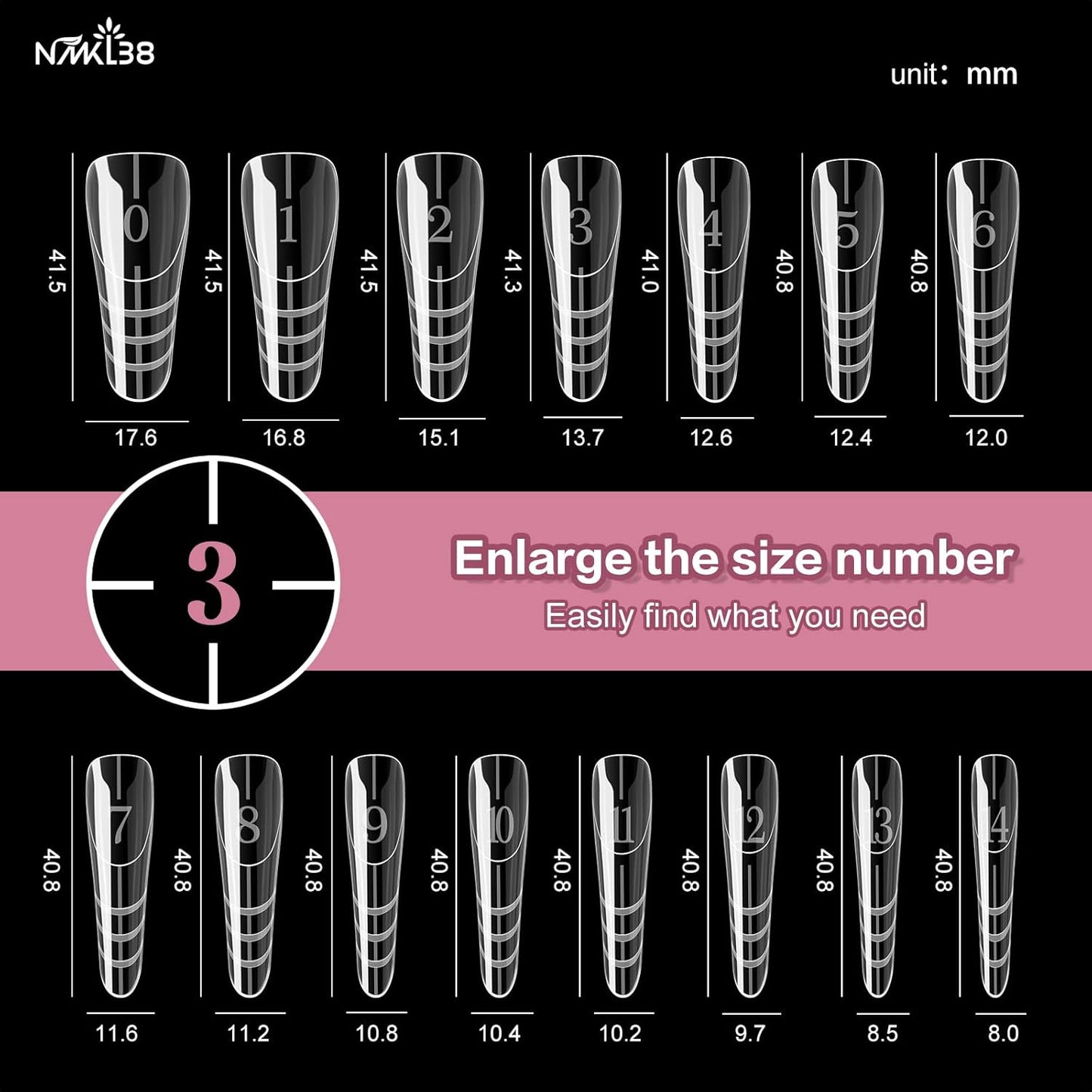 NMKL38 150PCS Dual Nail Forms 15 Sizes Extension Poly Nail Gel Full Cover Nail Molds With Scale Nail Art Design