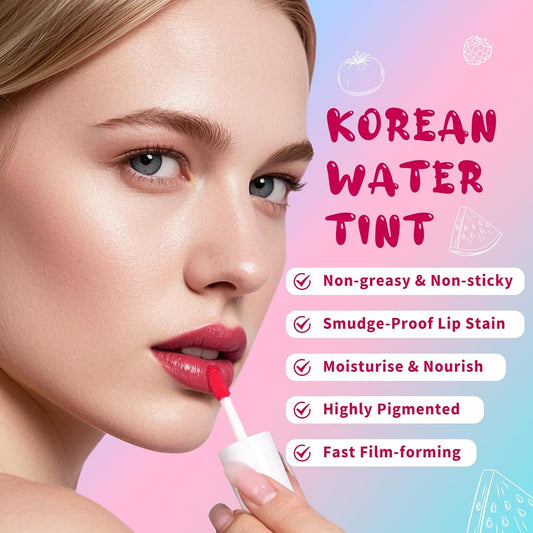Lip Tint Stain, Long Lasting Korean Lip Stain Set, Non-sticky Waterproof Lightweight Lip and Cheek Tint, Moisturizing High Pigment Water Tint, Matte Finish Lip Tint