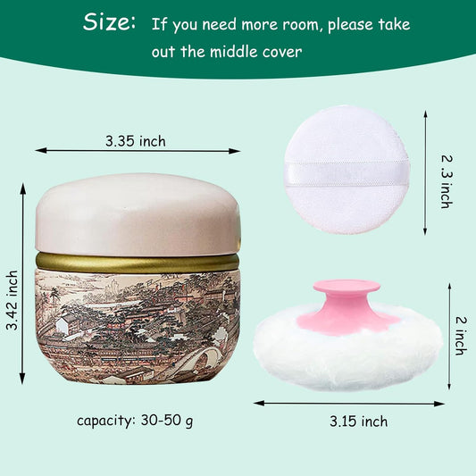 Body Powder Puff and Container for Dusting Powder, Women Powder Puff and Powder Case for Bath and Travel (Ancient City)