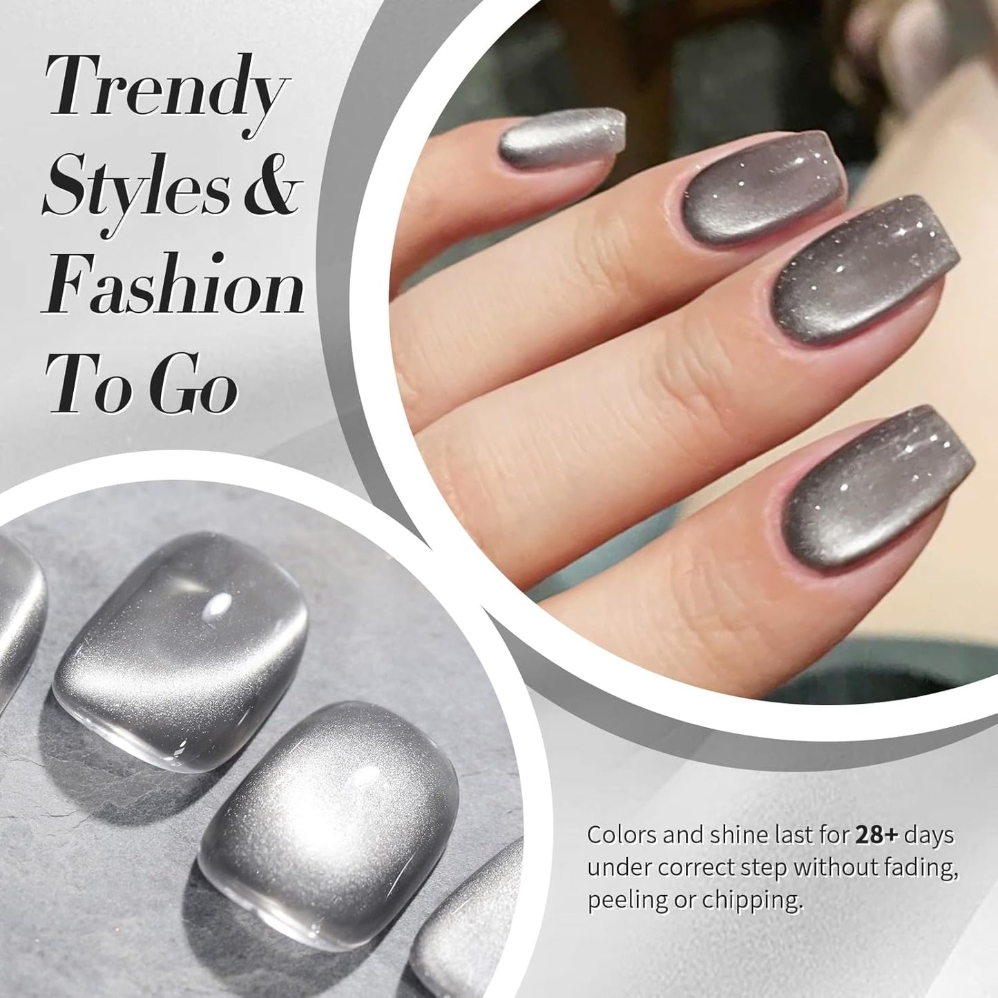 Born Pretty Cat Magnetic Eye Gel Nail Polish, Gray Moonlight Cat Magnetic Gel, Glass Shiny Effect Gray Soak Off Nail Art Salon Manicure Home Gift 15ml