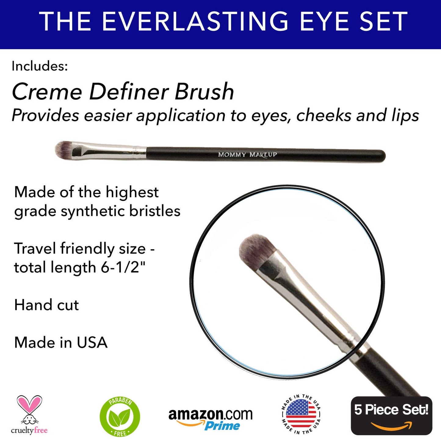 The Everlasting Eye 5 Piece Waterproof Makeup Set. Gel Eyeliner, Creme Eyeshadow, 2 brushes and Mesh Bag. Paraben-free, Talc-free, Cruelty-free. Anna/Amethyst 1206