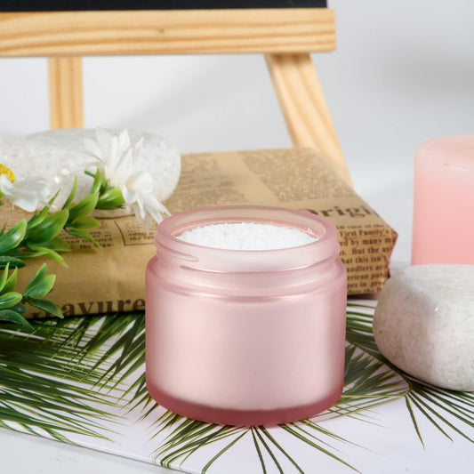 2oz Glass Jars 24 Pack, Hoa Kinh Mini Round Pink Frosted Glass Jars with Inner Liners and Pink Lids, Perfect for Storing Lotions, Powders and Ointments