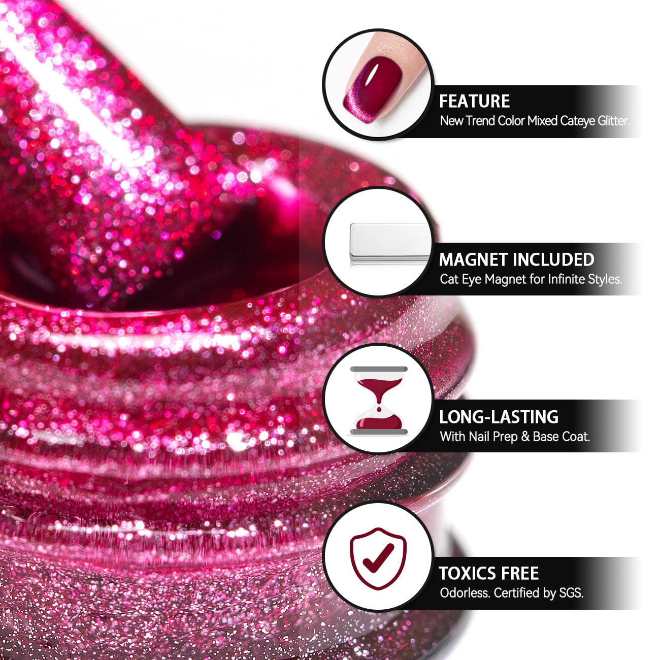RARJSM 9D Magnetic Cat Eye Gel Nail Polish Purple Pink Silver Velvet Cateye Gel Polish 15ml Galaxy Universal Glitter Shimmer Ice Gel Polish with Magnet Stick UV LED Curing Require Soak Off Home Salon