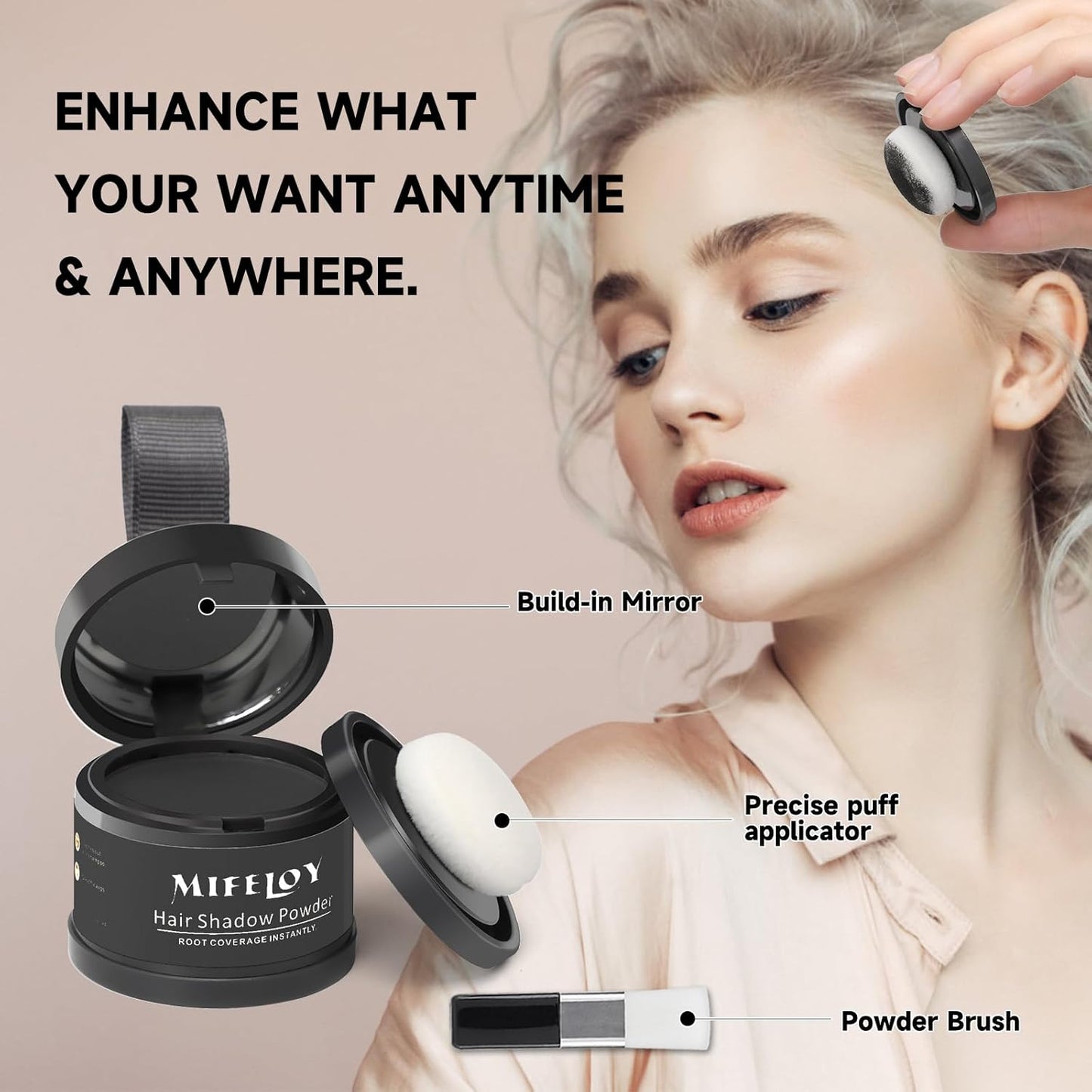 Root Touch Up Powder, Instantly Gray Hair Cover Up, Women Color Root Coverage Shadow Powder for Thinning Grey Hairline, Men Roots Concealer for Hair Loss Beard Line Eyebrow, Gray