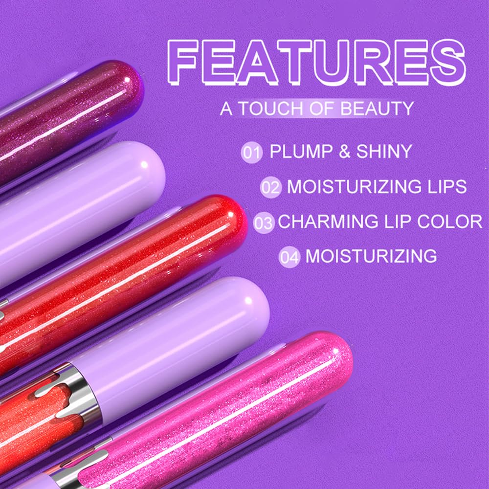 Glitter Liquid Lip Gloss,Pink Shimmer Lipstick, Waterproof Shimmer Lip Stain Lip Glaze, High Shine Long Lasting Shiny Lip Color Makeup 05#