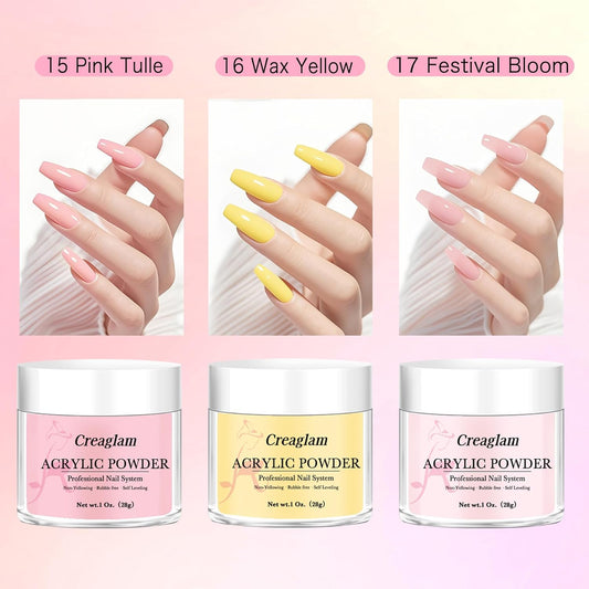 Professional Acrylic Powder for Nail: Large Capacity 3 Colors Pink Tulle Wax Yellow Festival Bloom Acrylic Nail Powder Polymer for Carving Nails - 28g 3D French Nail Manicure Extension