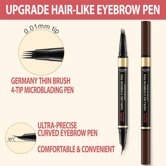 LAVONE Eyebrow Pen, 2-in-1 Eyebrow Pencils for Women with 4 Tip Microblading Eyebrow Pencil and Curved Precise Brow Pencil, Waterproof Eyebrow Pencil Create Full, Natural Hair-Like Brows, Dark Blonde