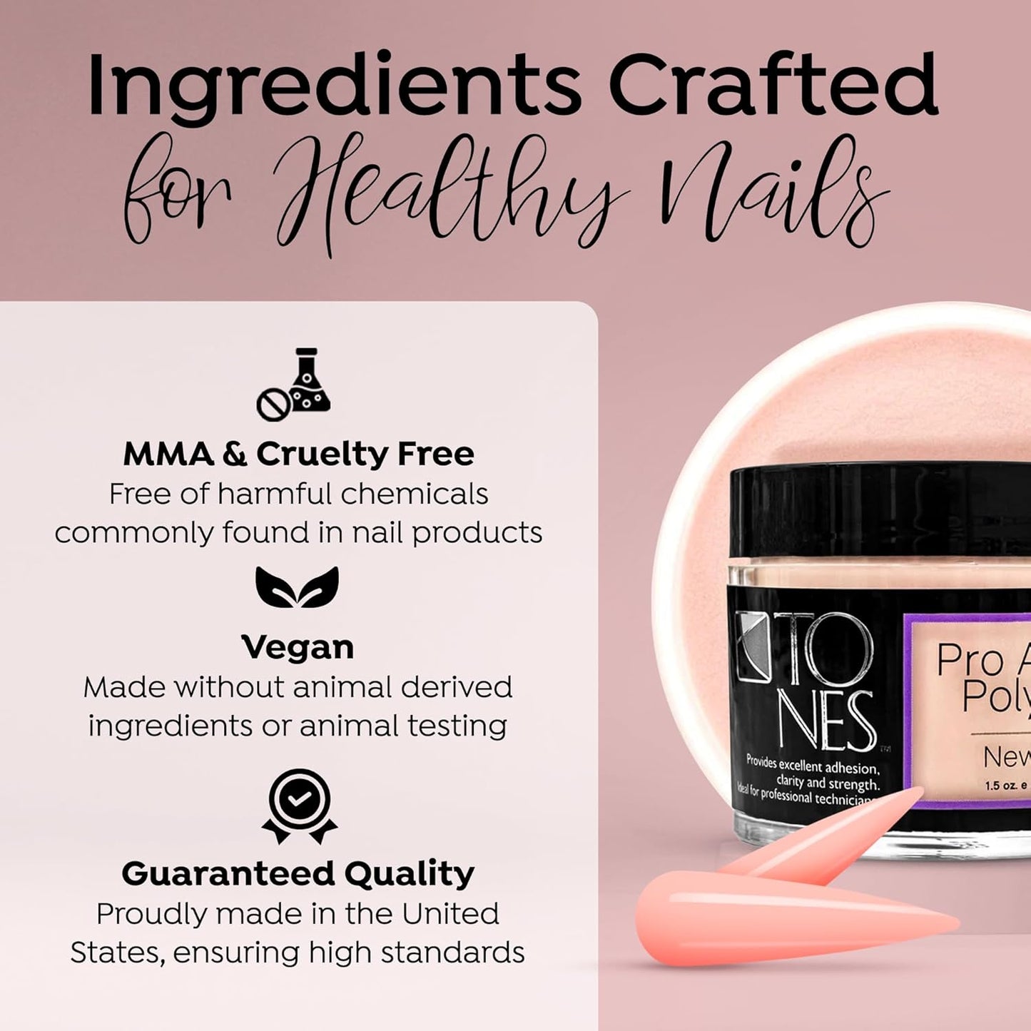 Tones Pro Acrylic Nail Powder, New Pink (Fresh Peach-Toned Pink), (3.5 Fl Oz) - Long-Lasting & Non-Yellowing Polymer for Salon Quality Nail Extensions & 3D Art